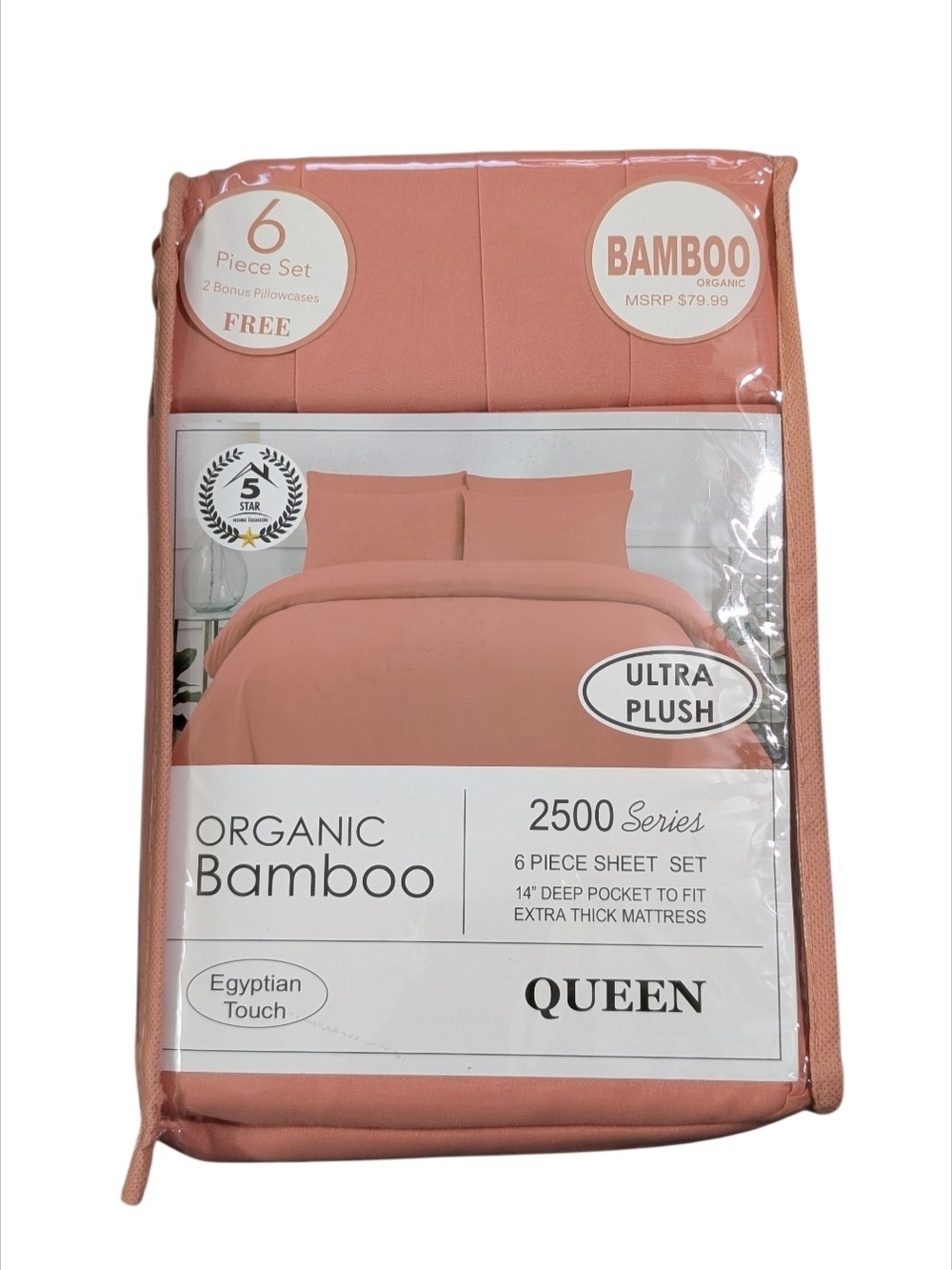 Organic Bamboo Ultra Plush Queen Size Sheet Set - Coral